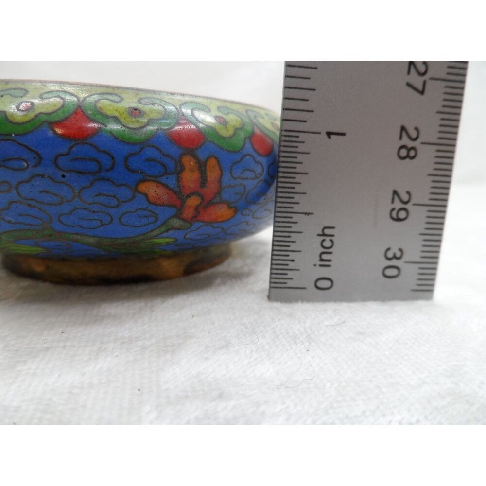 Vintage Chinese Cloisonné Enamel Round Ashtray Blue Floral Trinket Dish 3.5” - Picture 13 of 13